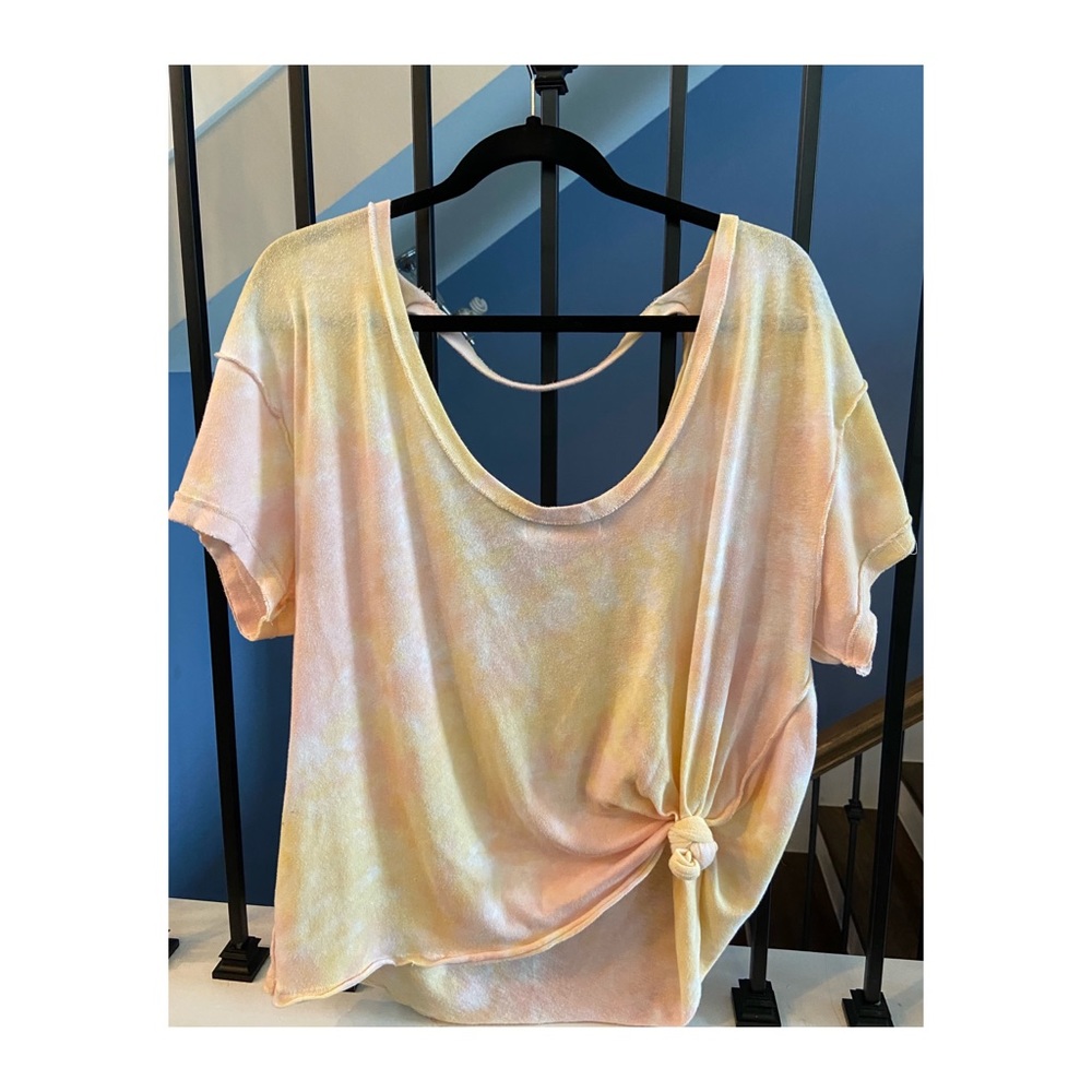 We the Free Pink & Yellow Tie Dye V-Neck Tee